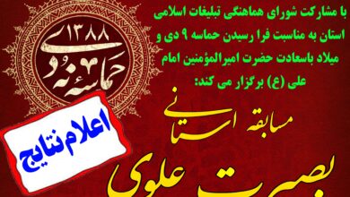 اسامی برگزیدگان مسابقه بصیرت علوی اعلام شد